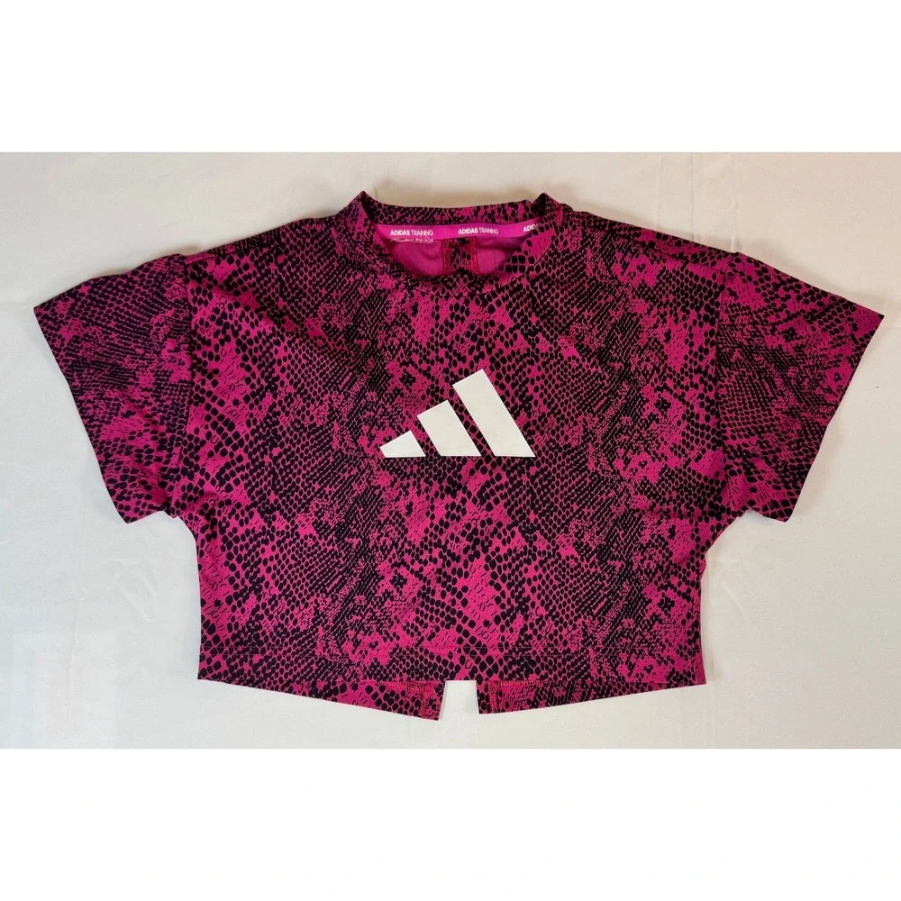 Adidas G TI AOP Tee Girls Size 7-8Y Pink Snakeskin Excellent Slim Fit